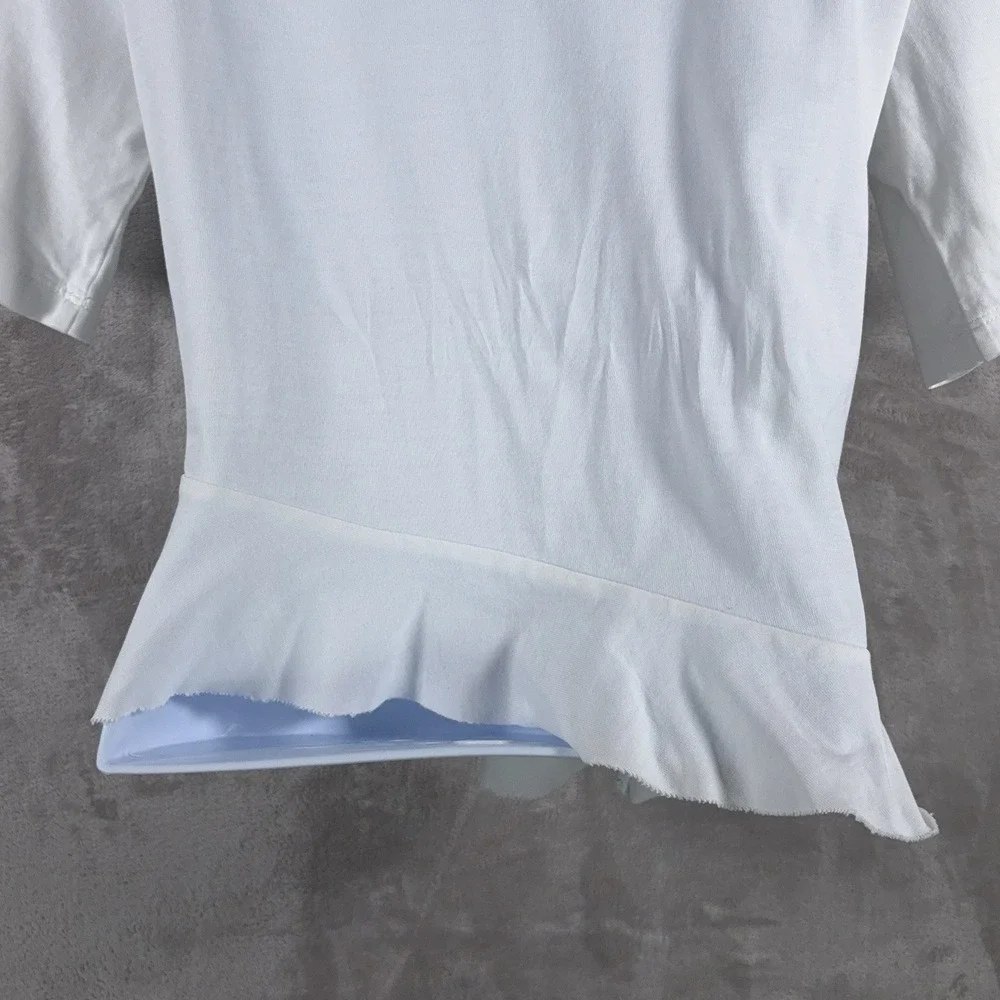 Sandro Ruffle Hem Top Womens 2 White Short Sleeve Peplum Designer Casual